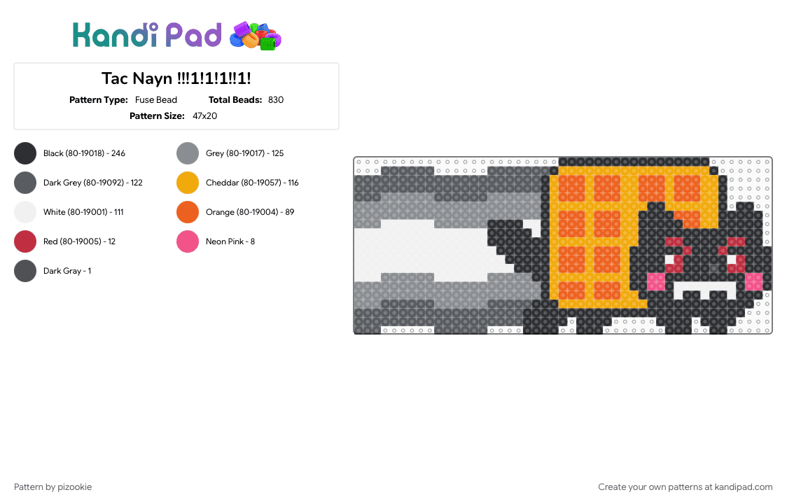 Tac Nayn !!!1!1!1!!1! - Fuse Bead Pattern by pizookie on Kandi Pad - 2010s, emo, gray, meme, memes, nyan cat, orange, scene, scene kid, scenecore