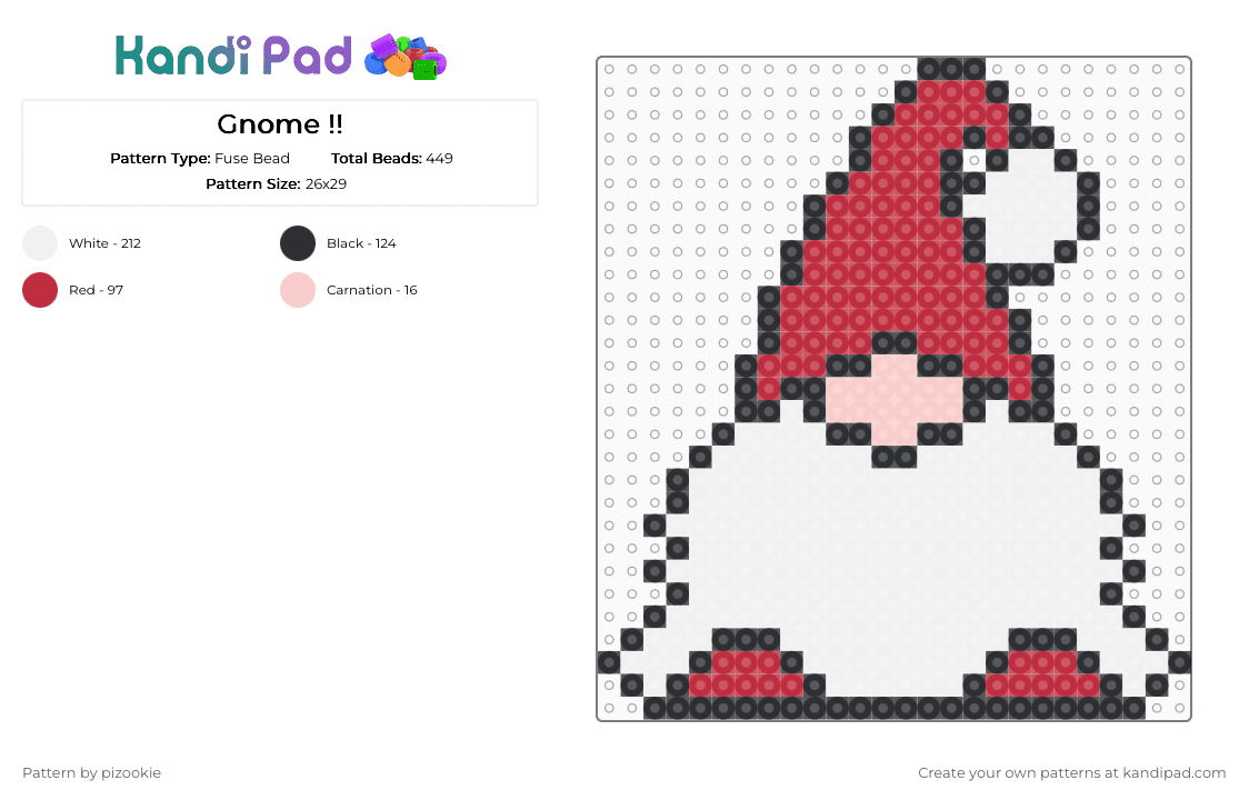 Gnome !! - Fuse Bead Pattern by pizookie on Kandi Pad - white,red,cotdgnomes,gnome,gnomes,cute,garden