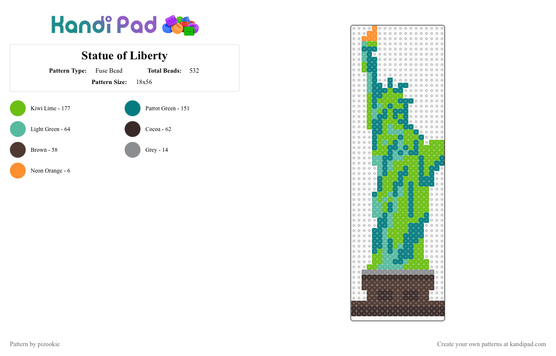 Statue of Liberty - Fuse Bead Pattern by pizookie on Kandi Pad - brown,green,teal,cotdcities,statue of liberty,landmarks,places,new york,usa,america
