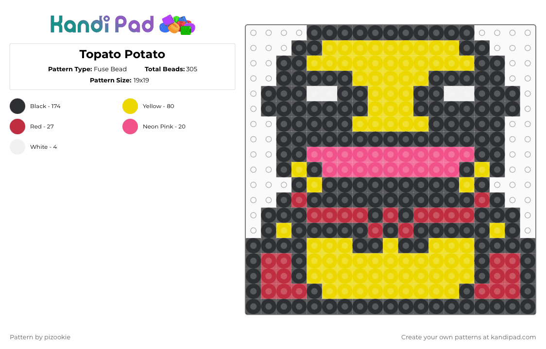 Topato Potato - Fuse Bead Pattern by pizookie on Kandi Pad - black,yellow,wigu,topatoco,topato,webcomic,jeffrey rowland,overcompensating,red
