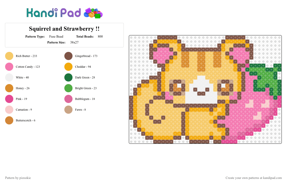 Squirrel and Strawberry !! - Fuse Bead Pattern by pizookie on Kandi Pad - tan,orange,pink,yellow,cotdforestcreatures,strawberry,kawaii,cute,cutecore,squirrel,animals