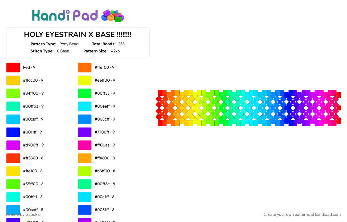 HOLY EYESTRAIN X BASE !!!!!!!! - Pony Bead Pattern by pizookie on Kandi Pad - color spectrum, colorful, cotdsaturation, emo, green, light blue, pink, rainbow, scene, scene kid, scenecore