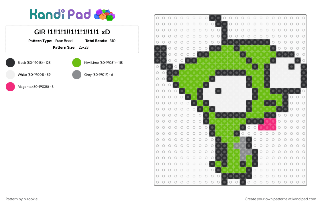 GIR !1!!1!1!!1!1!1!!1!1 xD - Fuse Bead Pattern by pizookie on Kandi Pad - cotdscenekidfashion, emo, gir, green, invader zim, scene, scene kid, scenecore, scenemo