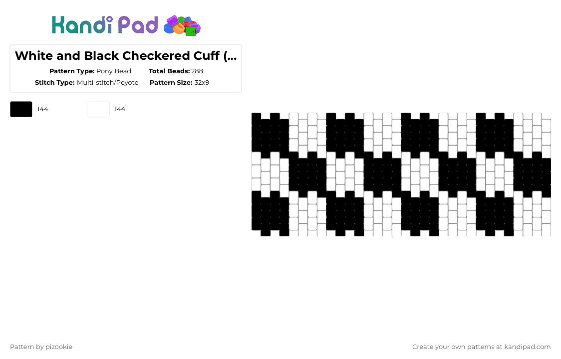 White and Black Checkered Cuff (Multistitch) - Pony Bead Pattern by pizookie on Kandi Pad - black,white,checkered,scene,scenecore,emo,scene kid,multistitch