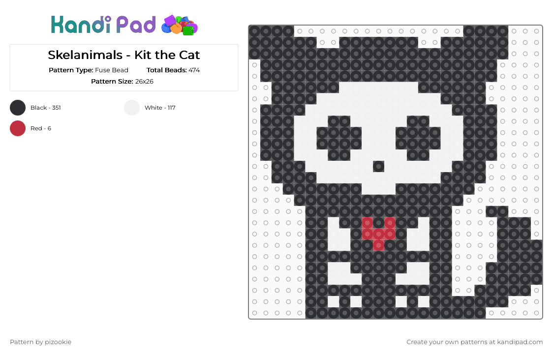 Skelanimals - Kit the Cat - Fuse Bead Pattern by pizookie on Kandi Pad - black,white,scene,scenecore,emo,scene kid,skelanimals,cat