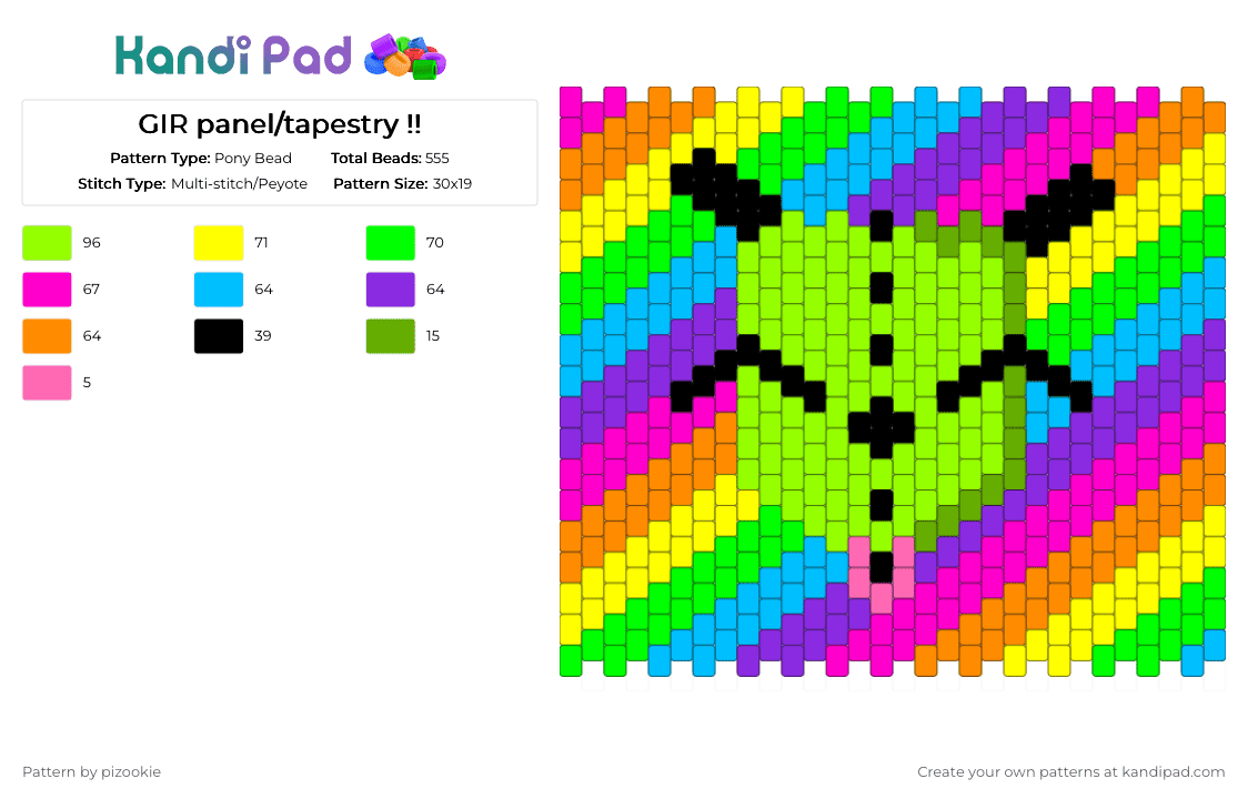 GIR panel/tapestry !! - Pony Bead Pattern by pizookie on Kandi Pad - green,gir,invader zim,rainbow,emo,scenecore,scene kid,scene,jhonen vasquez