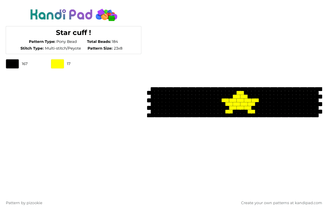 Star cuff ! - Pony Bead Pattern by pizookie on Kandi Pad - black,cotdstars,star,stars,yellow,vuff,peyote