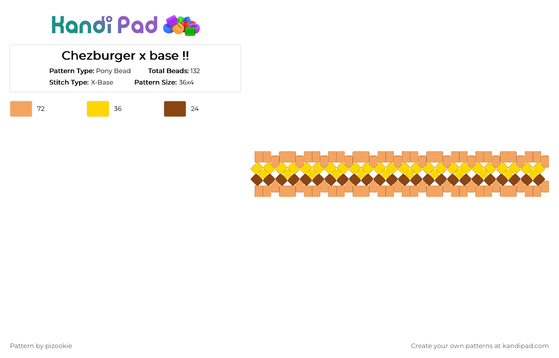 Cheezburger x base !! - Pony Bead Pattern by pizookie on Kandi Pad - orange,burger,cheeseburger,food,x base,mcdonalds,fast food,lunch,dinner