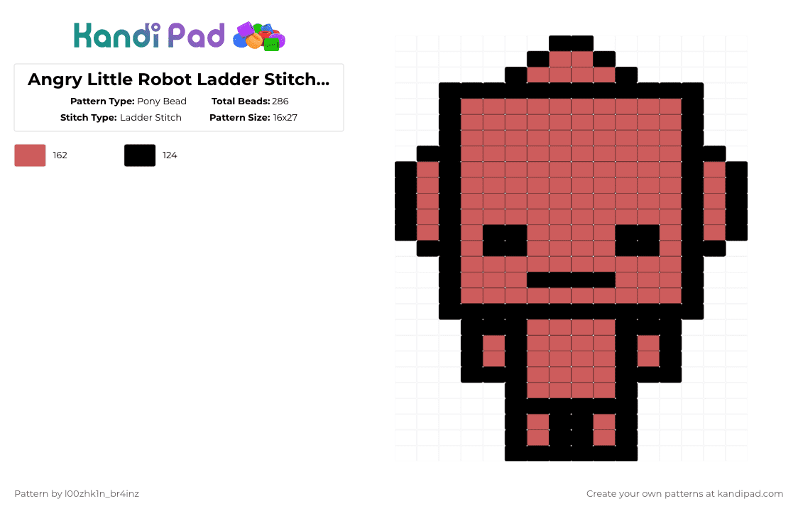 Angry Little Robot Ladder Stitch Charm !! - Pony Bead Pattern by pizookie on Kandi Pad - black,red,alr,angry little robot,ladder stitch,charm,jamie smart