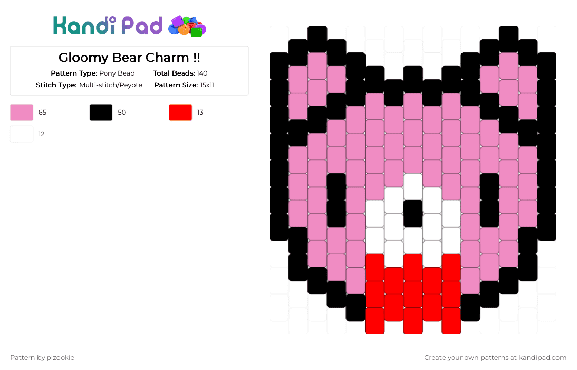 Gloomy Bear Charm !! - Pony Bead Pattern by pizookie on Kandi Pad - pink,bloody,emo,scene,scenecore,scene kid,cutecore,bear