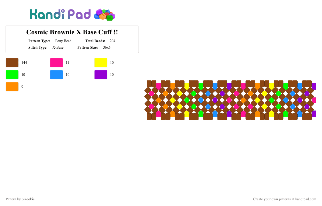 Cosmic Brownie X Base Cuff !! - Pony Bead Pattern by pizookie on Kandi Pad - red,cotdy2k,rainbow,brown,little debbie,y2k,food,2000s,kidcore