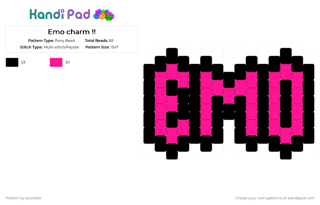 Emo charm !! - Pony Bead Pattern by pizookie on Kandi Pad - pink,black,emo,scene kid,scene,scenecore,peyote,charm