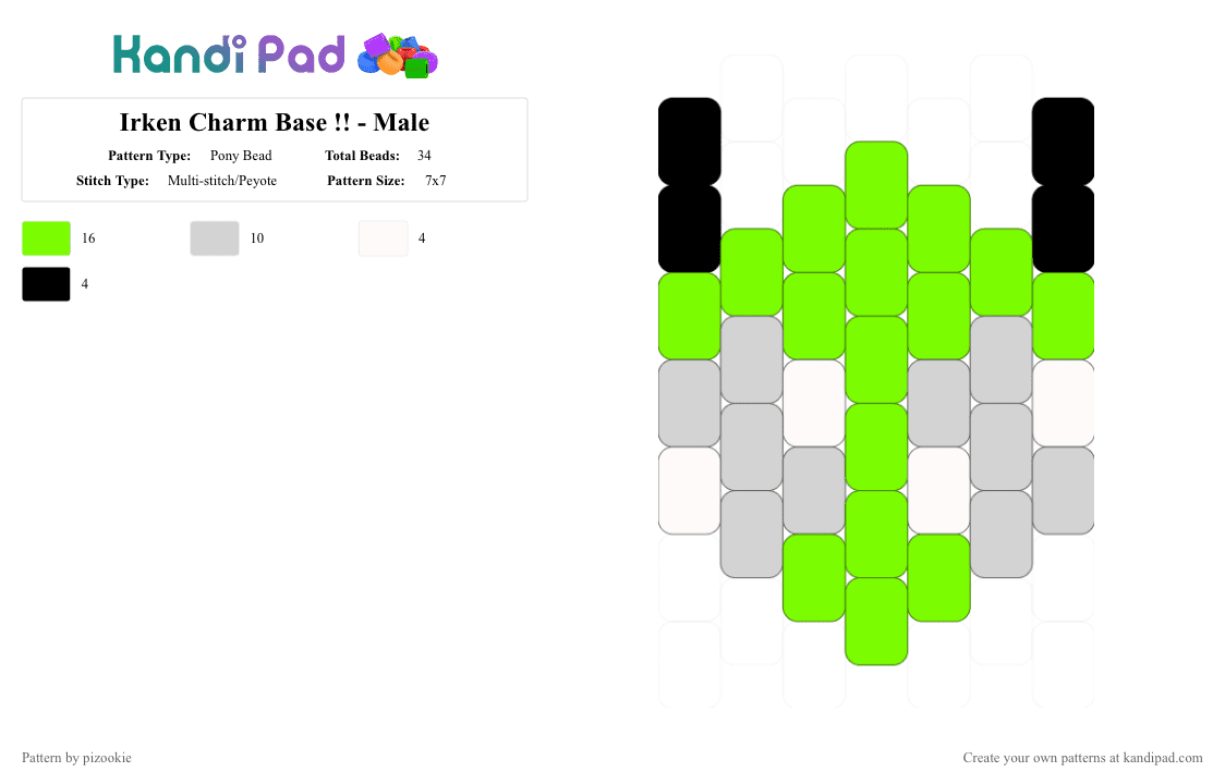 Irken Charm Base !! - Male - Pony Bead Pattern by pizookie on Kandi Pad - free to remix, free to use, green, invader zim, irken, oc, peyote stitch, remix, white