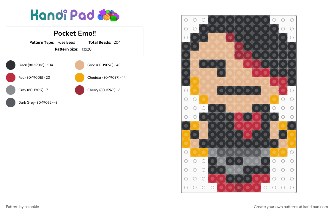 Pocket Emo!! - Fuse Bead Pattern by pizookie on Kandi Pad - beige, black, cotdemohairstyles, emo, flash games, games, pocket emo, red, scene, scene kid, scenecore
