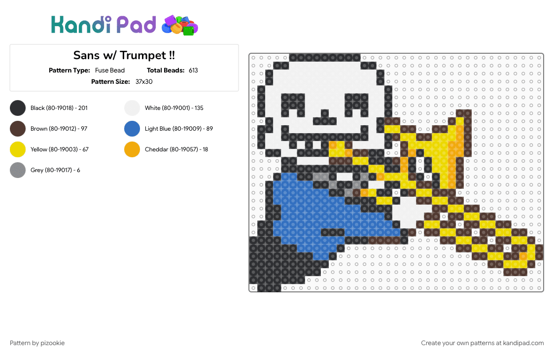 Sans w/ Trumpet !! - Fuse Bead Pattern by pizookie on Kandi Pad - blue, brown, character, cotdtrumpets, sans, sprite, trumpet, undertale, video game, video games, yellow