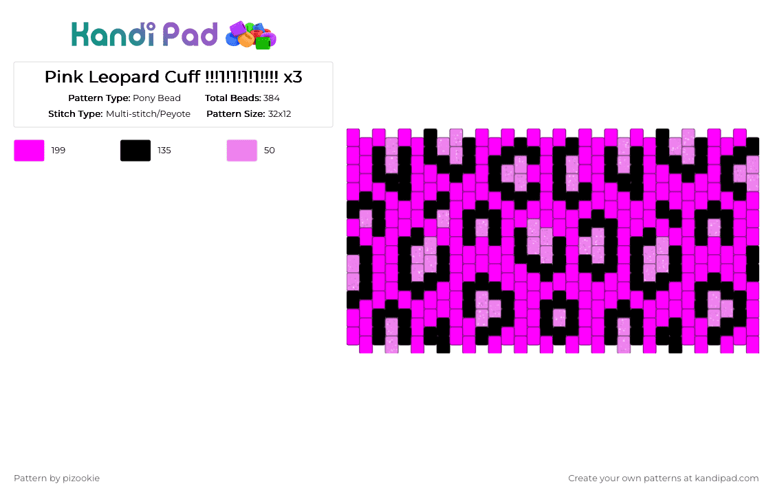 Pink Leopard Cuff !!!1!1!1!1!!!! x3 - Pony Bead Pattern by pizookie on Kandi Pad - animal print, black, emo, glitter, leopard, pink, scene, scene kid, scenecore