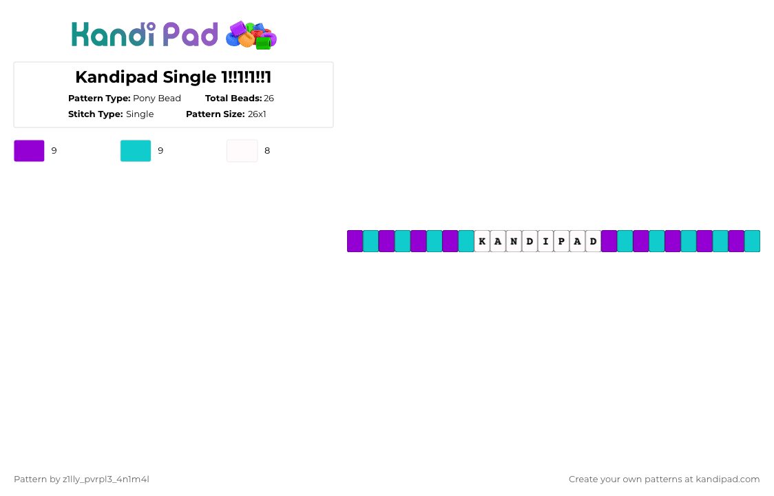 Kandipad Single 1!!1!1!!1 - Pony Bead Pattern by pizookie on Kandi Pad - purple,teal,kp,kandipad,blue,aqua,single,kandi,singles