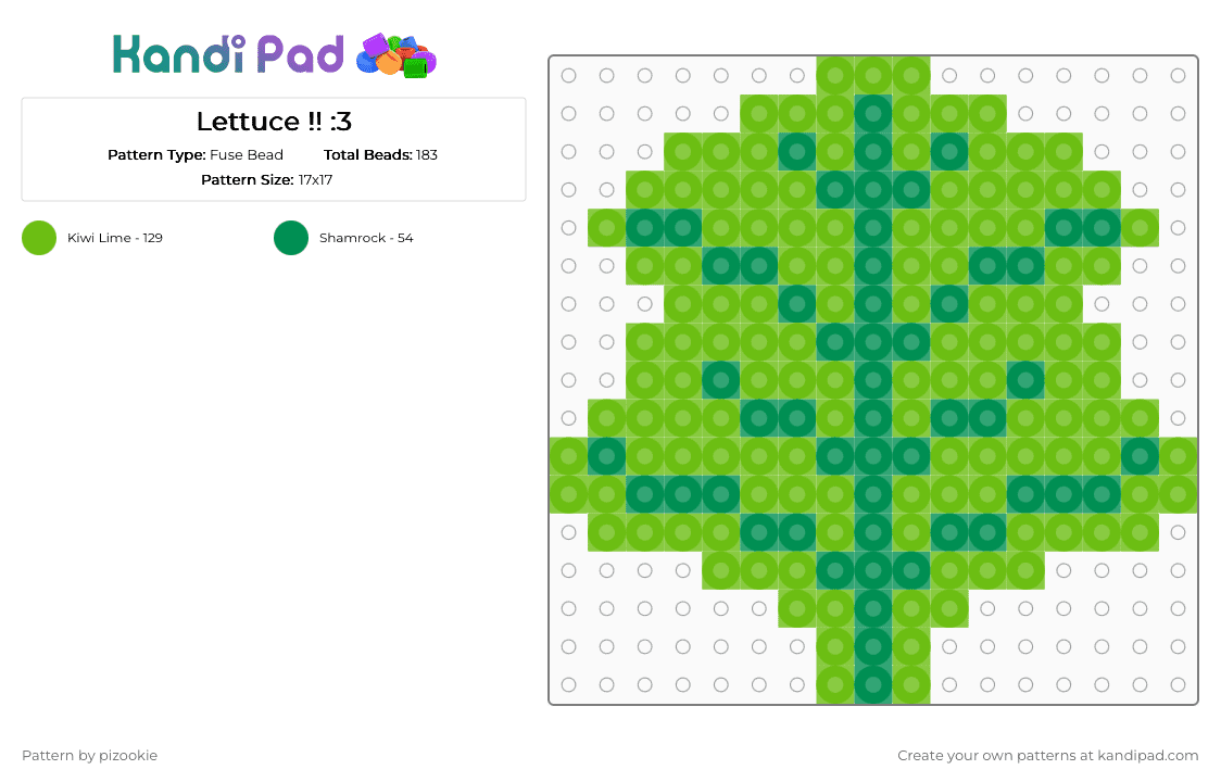 Lettuce !! :3 - Fuse Bead Pattern by pizookie on Kandi Pad - green,cotdorganic,lettuce,food,healthy,organic,veggies,vegetables,vegetable