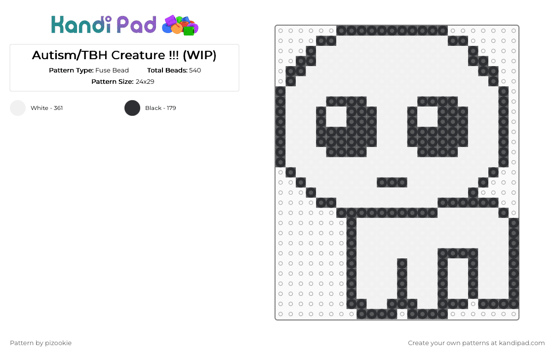 Autism/TBH Creature !! - Fuse Bead Pattern by pizookie on Kandi Pad - black,white,autism,silly,creature,tbh,yippee
