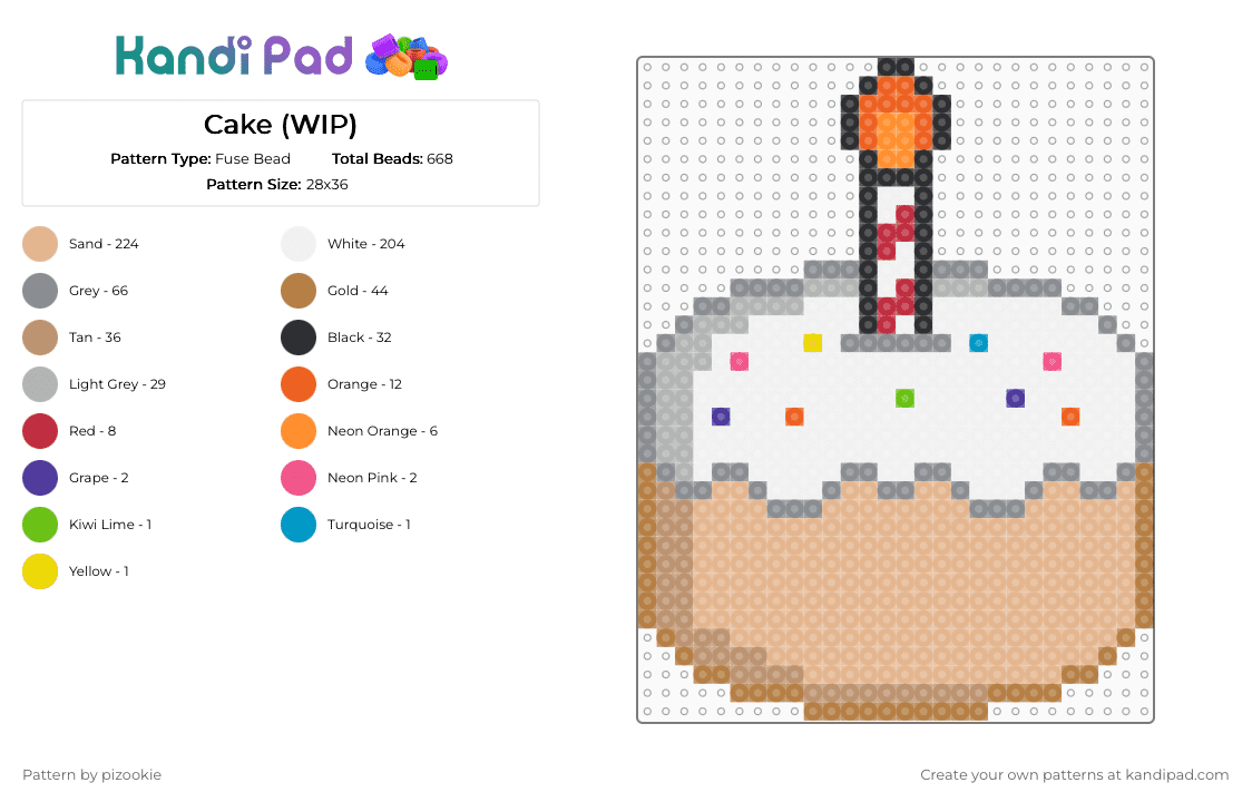 Birthday Cake - Fuse Bead Pattern by pizookie on Kandi Pad - tan,gray,beige,cotdcakes,cakes,cake,food,rainbow,white,sweet,dessert
