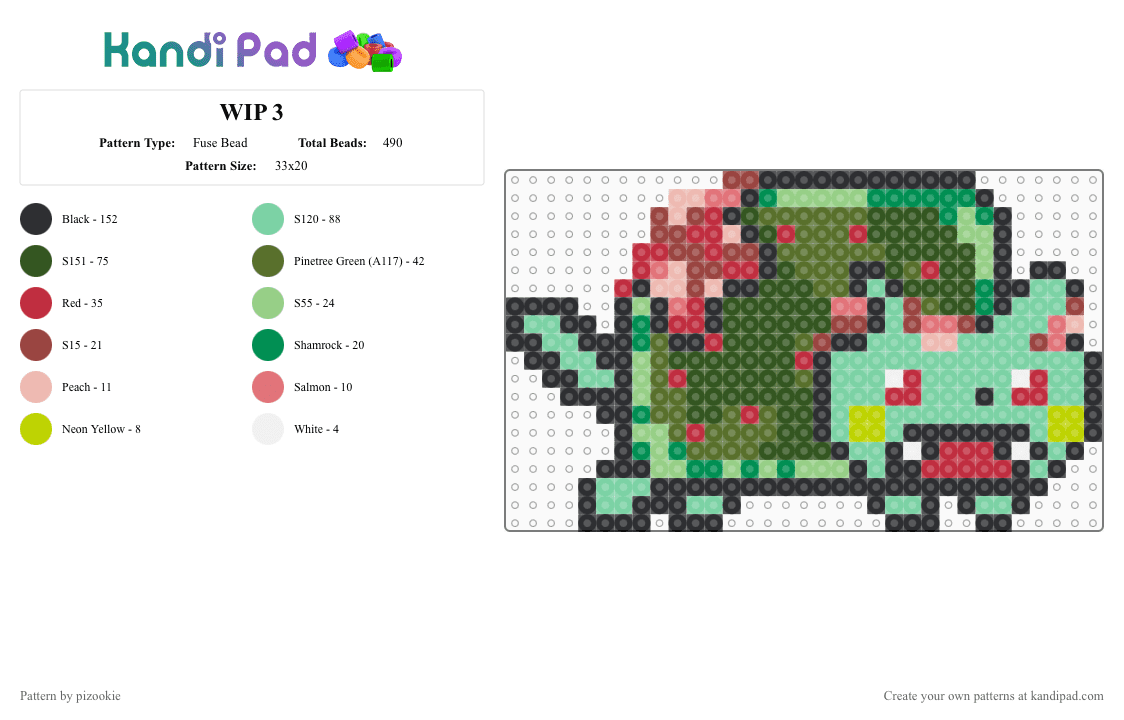 WIP 3 - Fuse Bead Pattern by pizookie on Kandi Pad - red,teal,gold