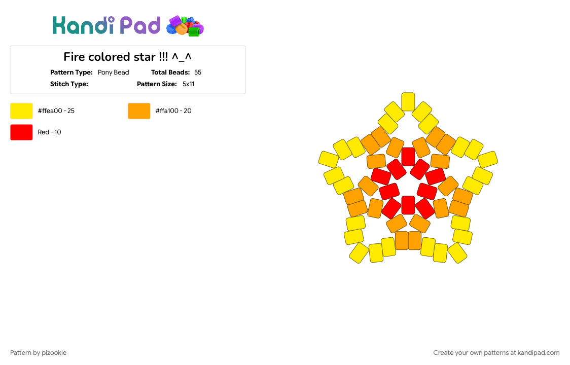 Fire colored star !!! ^_^ - Pony Bead Pattern by pizookie on Kandi Pad - cotdfiery, fiery, fire, firey, flames, orange, star, stars, yellow