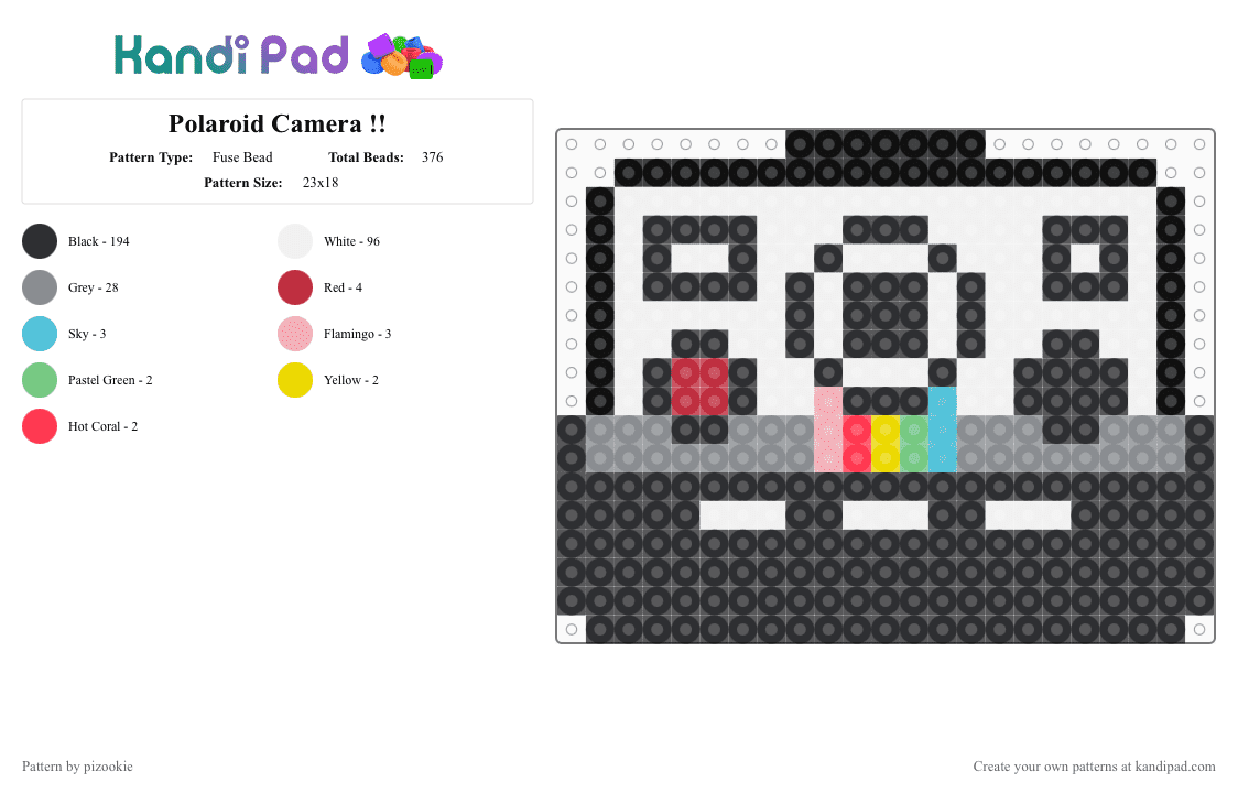 Polaroid Camera !! - Fuse Bead Pattern by pizookie on Kandi Pad - black,white,gray,cotdpolaroid,polaroid,camera,vintage,nostalgic,rainbow