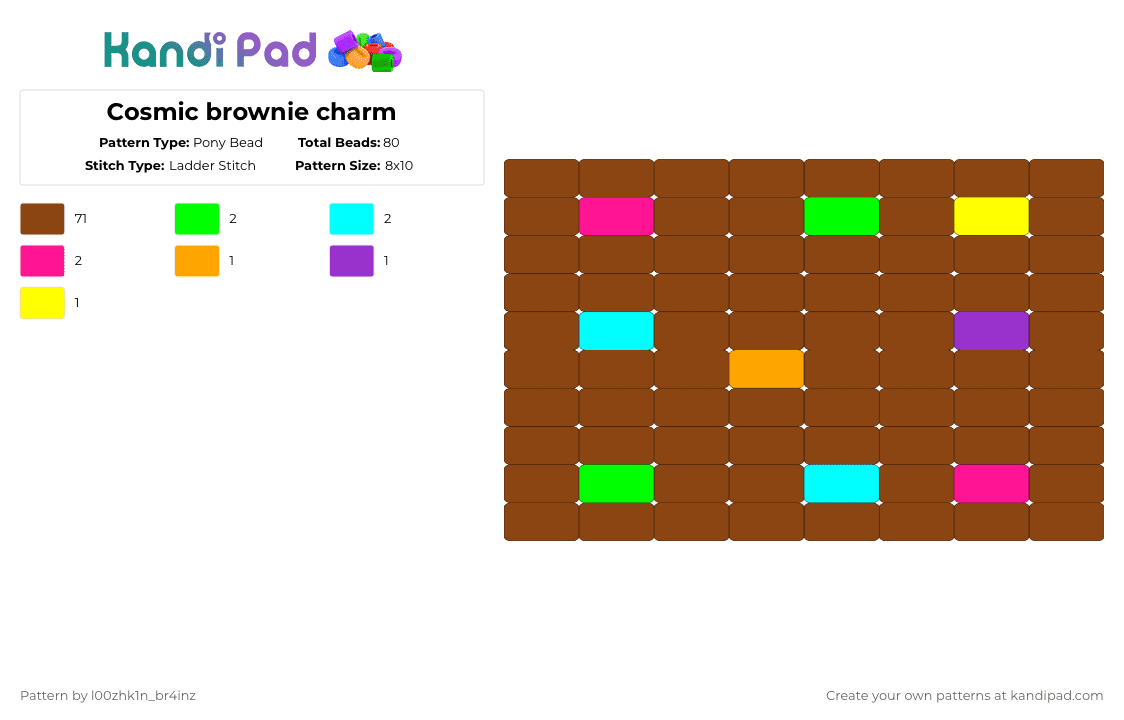 Cosmic brownie charm - Pony Bead Pattern by pizookie on Kandi Pad - red,cosmic brownie,cosmic,brownie,food,snack,yummy,charm,ladder stitch