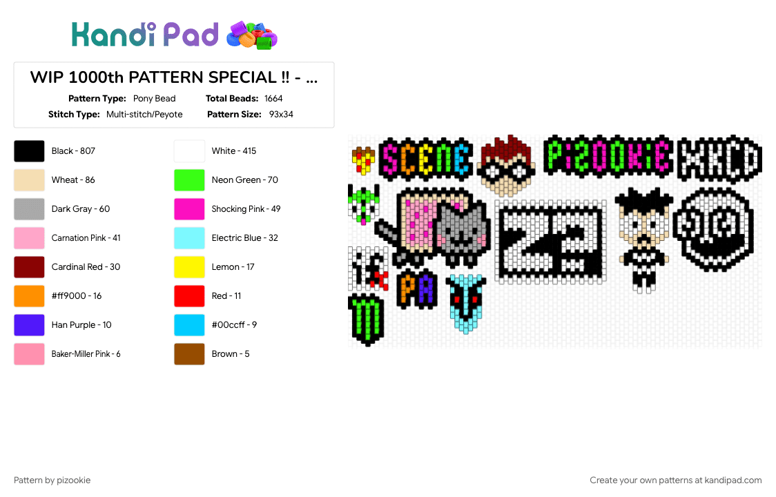 WIP 1000th PATTERN SPECIAL !! - CHARMZ OF MY FAVORITE STUFF 1!!1!1! xD - Pony Bead Pattern by pizookie on Kandi Pad - beige, black, colorful, pink, white