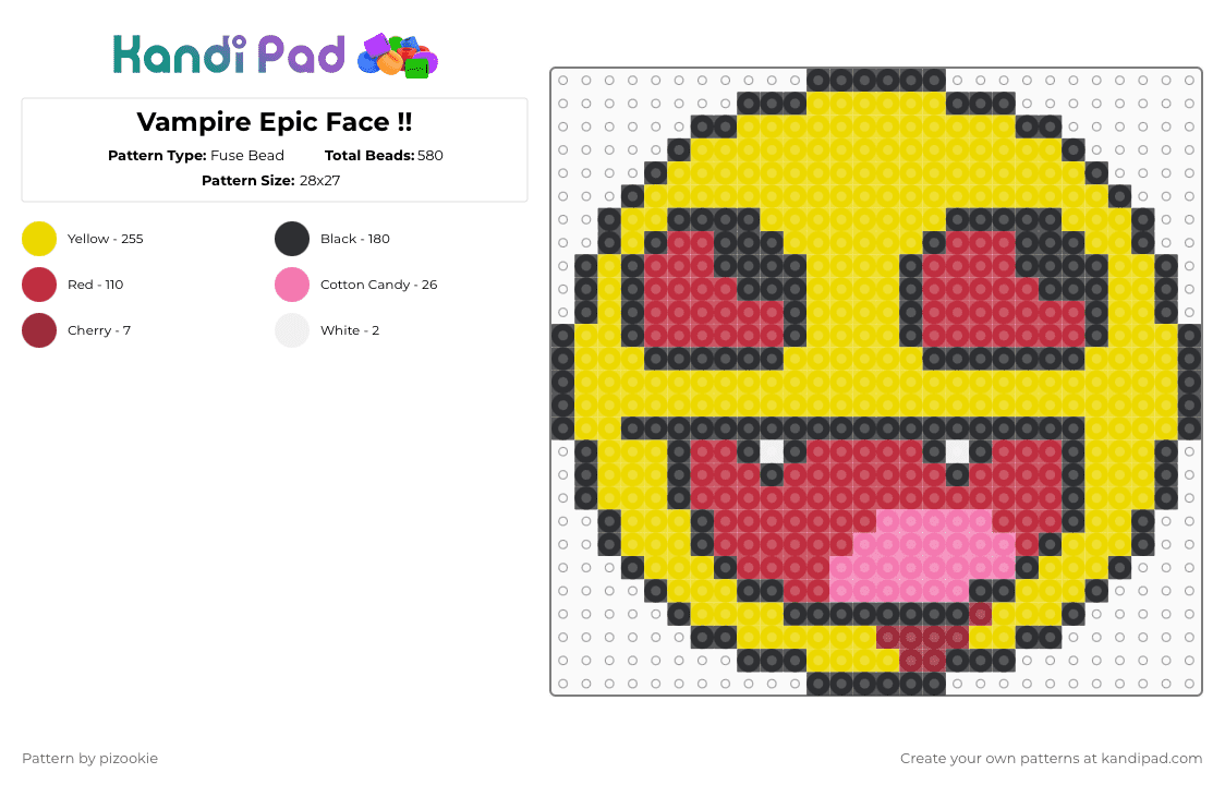 Vampire Epic Face !! - Fuse Bead Pattern by pizookie on Kandi Pad - yellow,vampire,blood,scene,emo,scene kid,scenecore,meme,old internet