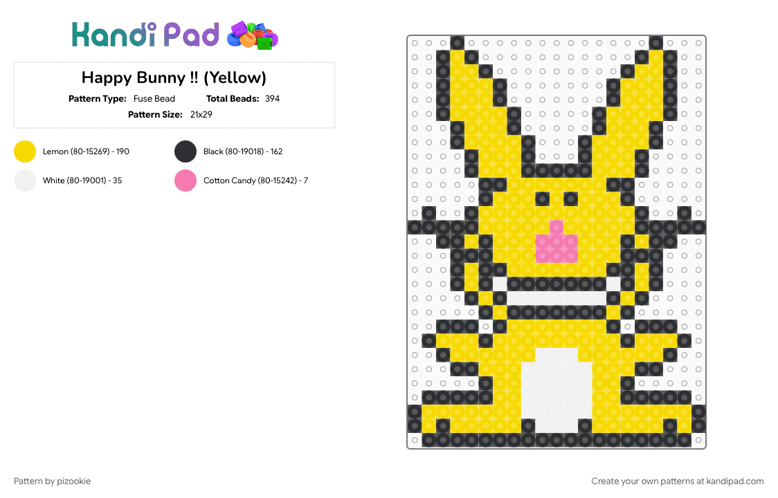 Happy Bunny !! (Yellow) - Fuse Bead Pattern by pizookie on Kandi Pad - 2000s, emo, jim benton, nostalgia, scene, scene kid, scenecore, y2k, yellow