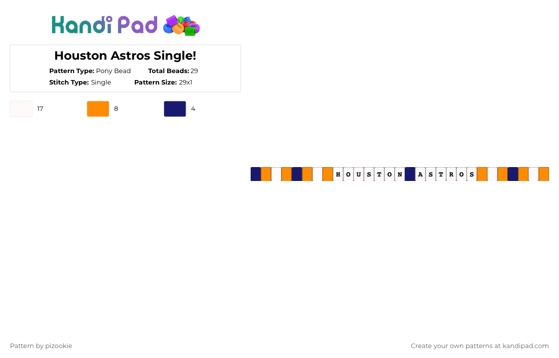 Houston Astros Single! - Pony Bead Pattern by pizookie on Kandi Pad - baseball, blue, cotdstadiums, houston astros, orange, purple, sports, sports team, white