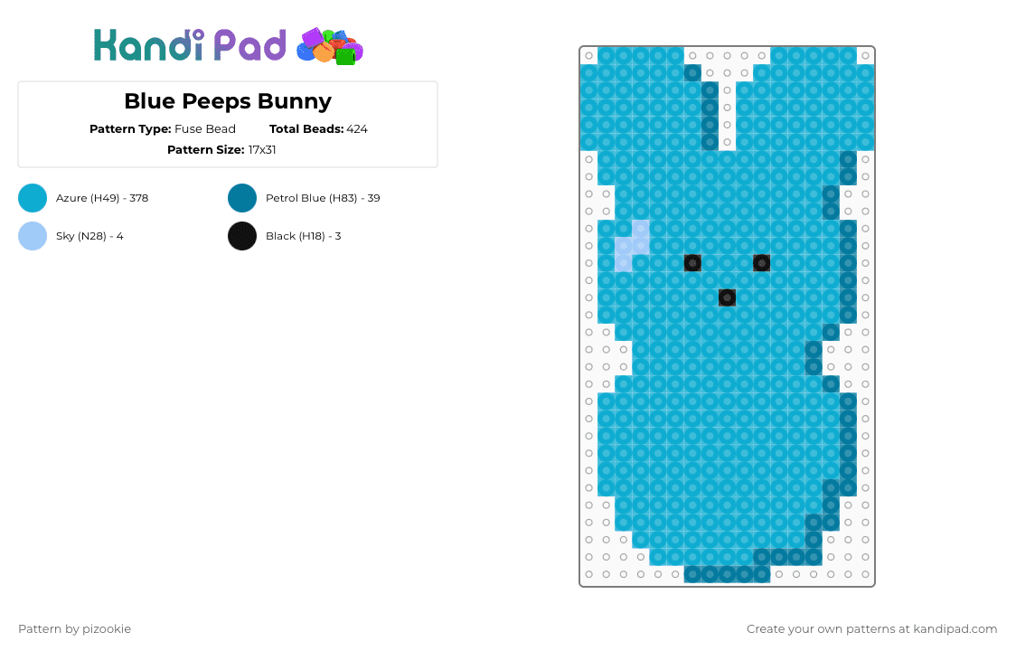 Blue Peeps Bunny - Fuse Bead Pattern by pizookie on Kandi Pad - light blue,blue,bunny,peeps,easter,marshmallow,holiday,candy,sweets