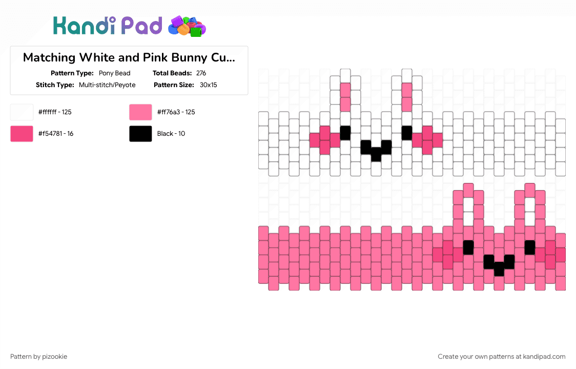 Matching White and Pink Bunny Cuffs !!!!1111!!!! ^_^ - Pony Bead Pattern by pizookie on Kandi Pad - animals, best friends, bffs, bunnies, cotdfriendship, cute, friendship, kawaii, pink, white