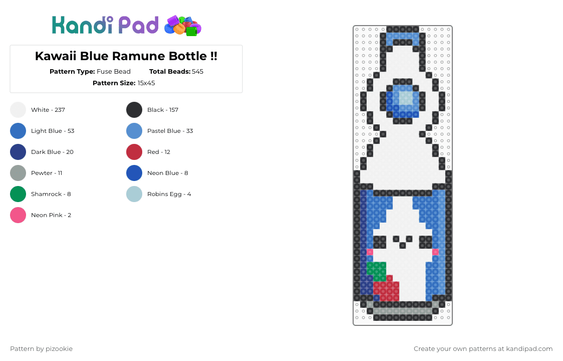Kawaii Blue Ramune Bottle !! - Fuse Bead Pattern by pizookie on Kandi Pad - white,blue,light blue,cotdsoftdrinks,kawaii,ramune,soda,japanese,drink,soft drinks