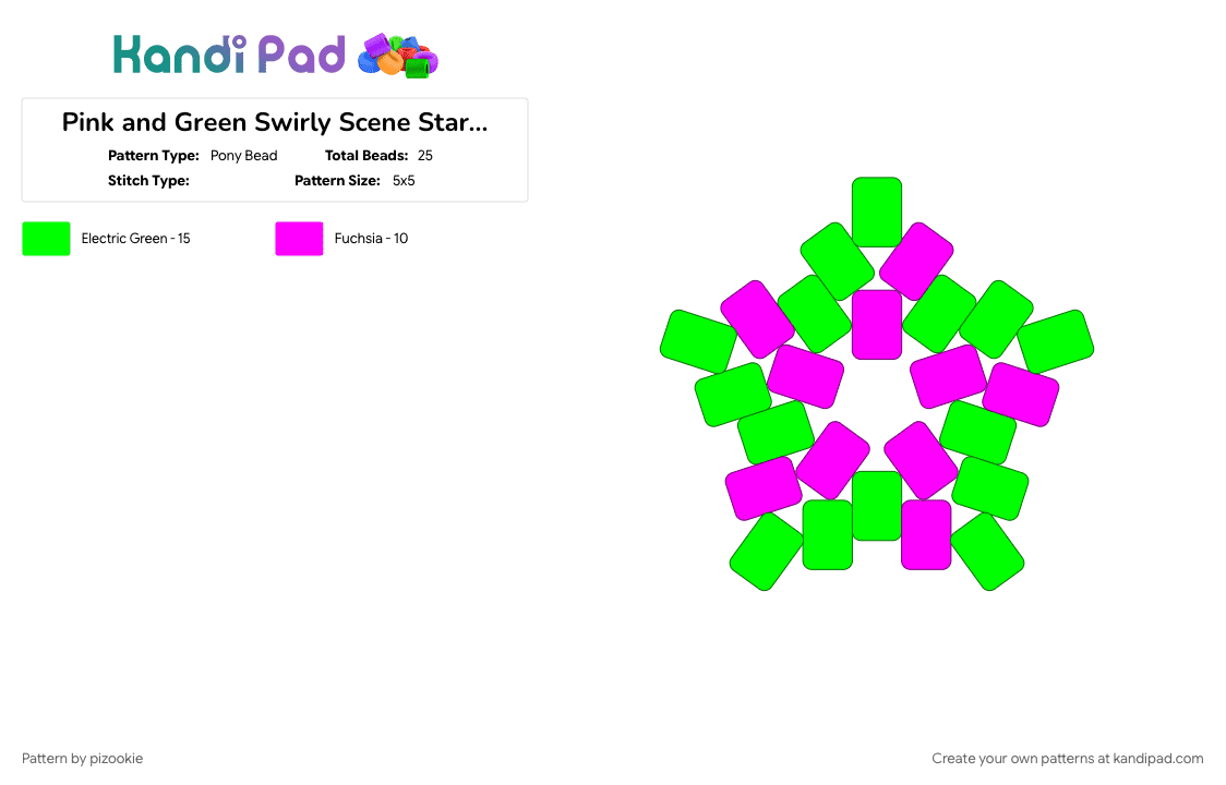 Pink and Green Swirly Scene Star !! (Ver. 1) - Pony Bead Pattern by pizookie on Kandi Pad - colorful, emo, green, neon, pink, scene, scene kid, scenecore, stars, swirl