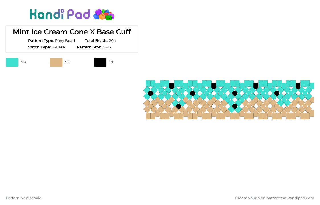 Mint Ice Cream Cone X Base Cuff - Pony Bead Pattern by pizookie on Kandi Pad - beige,light blue,cotddairy,dairy,ice cream,mint,food,dessert,mint chocolate chip,mint ice cream