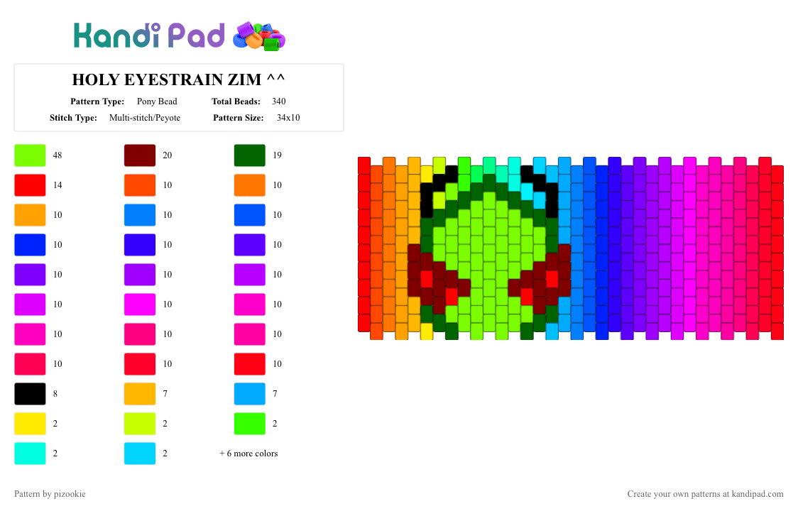 HOLY EYESTRAIN ZIM ^^ - Pony Bead Pattern by pizookie on Kandi Pad - red,green,purple,pink,cotdaliens,colorful,invader zim,color spectrum,scene,scene kid,scenecore,emo