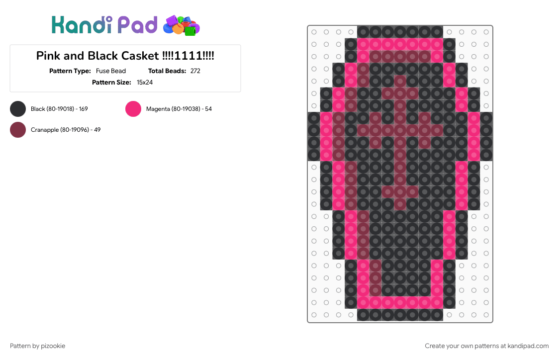 Pink and Black Casket !!!!1111!!!! - Fuse Bead Pattern by pizookie on Kandi Pad - alt, brown, emo, goth, gothic, pink, scene, scene kid, scenecore, spooky