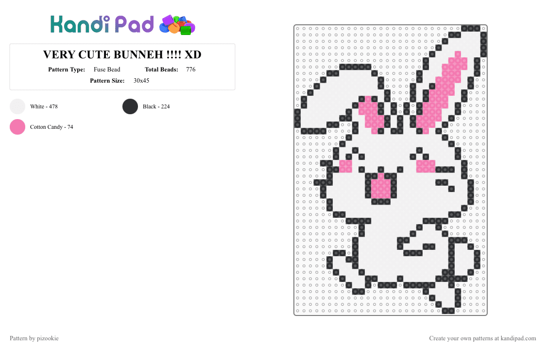 VERY CUTE BUNNEH !!!! XD - Fuse Bead Pattern by pizookie on Kandi Pad - white,cotdadoptionevent,bunny,cute,kawaii,animals,pets,rabbit