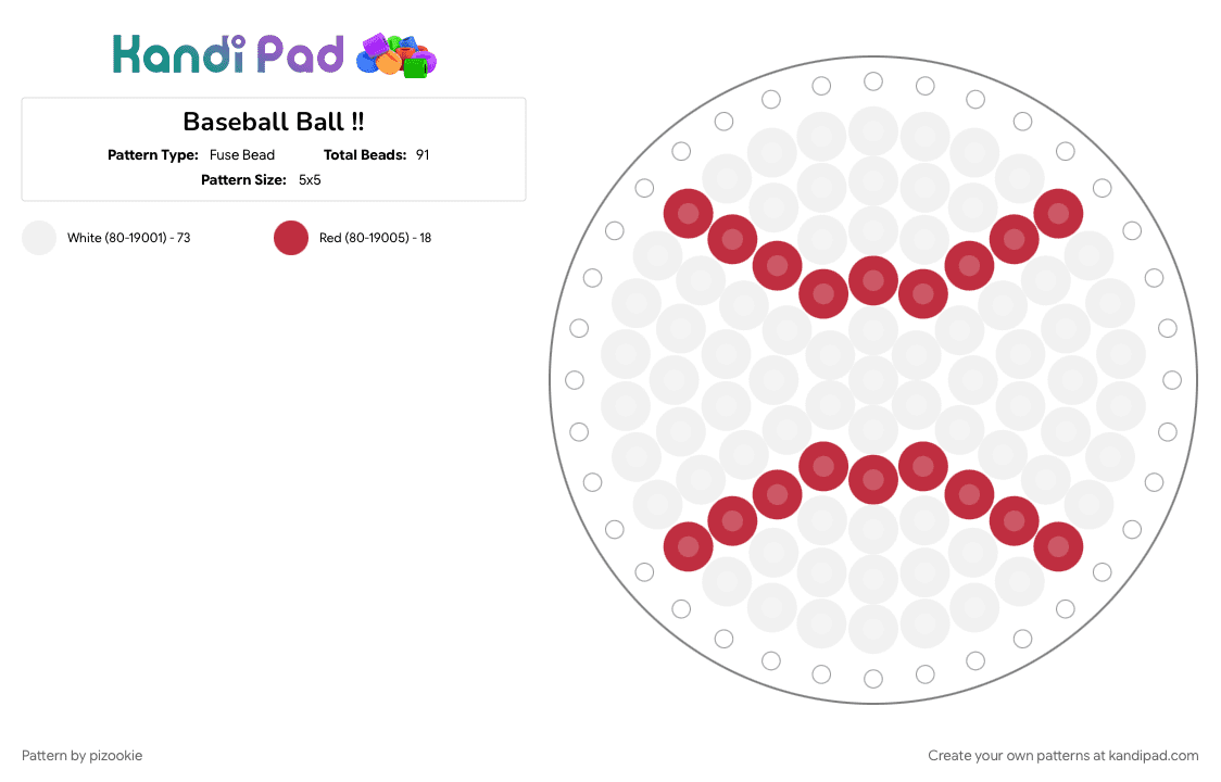 Baseball Ball !! - Fuse Bead Pattern by pizookie on Kandi Pad - baseball, cotdbaseball, sports, white
