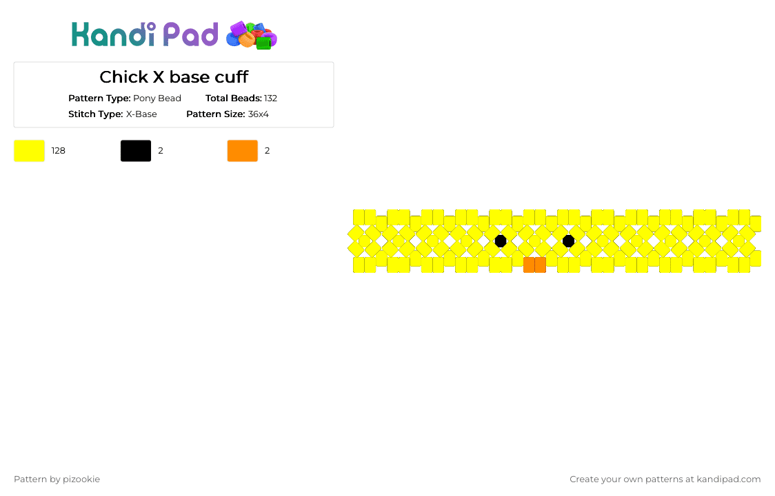 Chick X base cuff - Pony Bead Pattern by pizookie on Kandi Pad - yellow,x base,chick,chicken,animal,animals,cute,kawaii