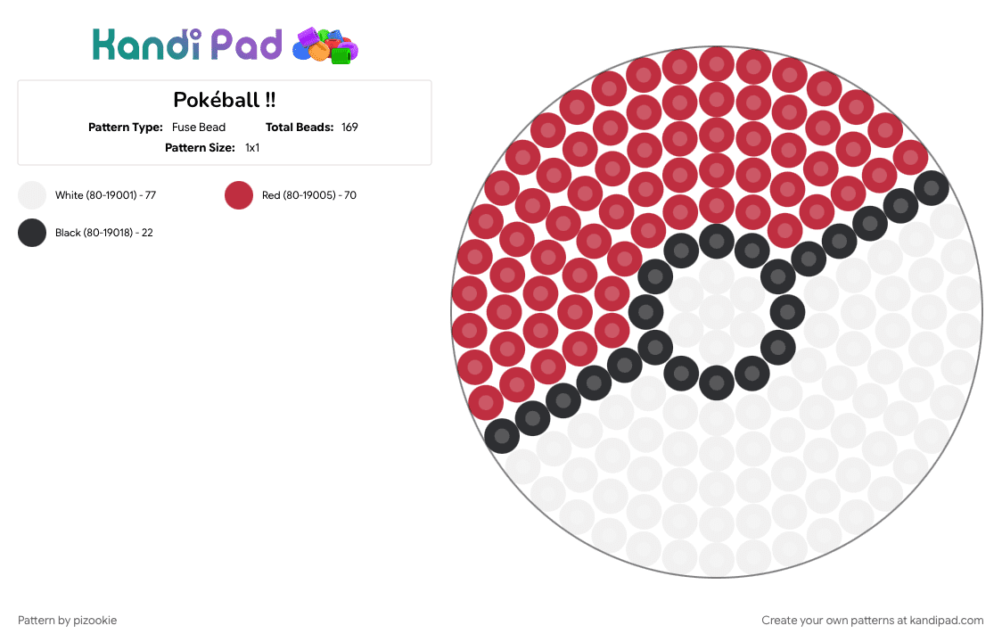 Pokéball !! - Fuse Bead Pattern by pizookie on Kandi Pad - games, gaming, nintendo, pocket monsters, pokemon, red, video game, video games, white
