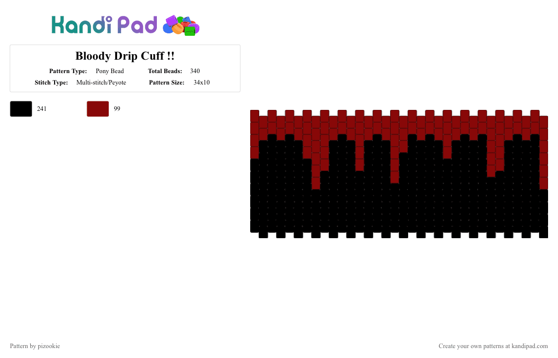 Bloody Drip Cuff !! - Pony Bead Pattern by pizookie on Kandi Pad - brown,black,bloody,blood,emo,scene kid,scene,red,multistitch