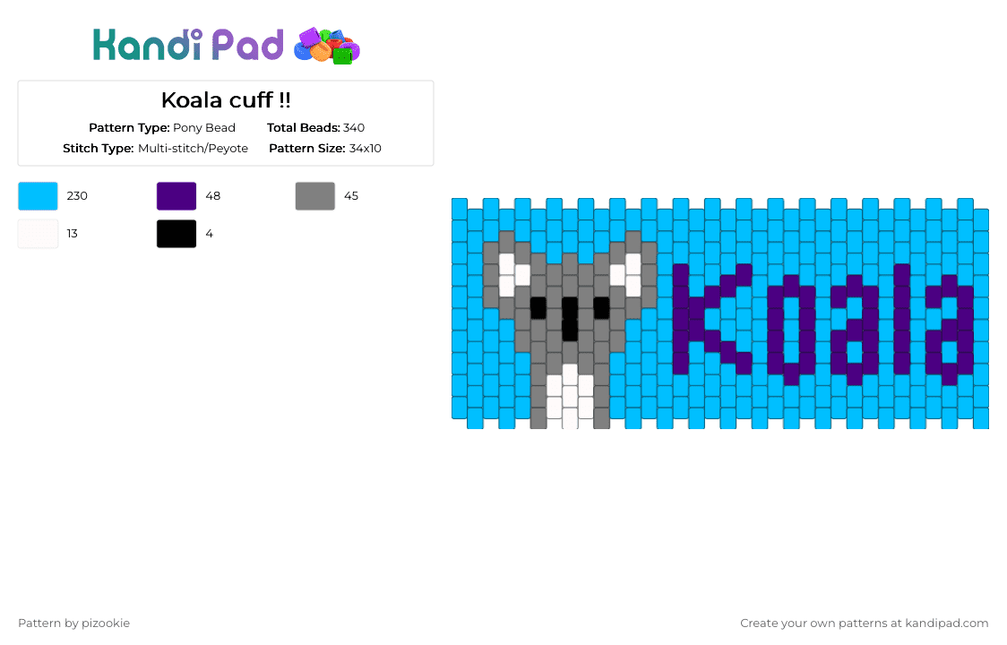 Koala cuff !! - Pony Bead Pattern by pizookie on Kandi Pad - light blue,cotdkoalas,koalas,koala,blue,animals,purple,cute,kawaii