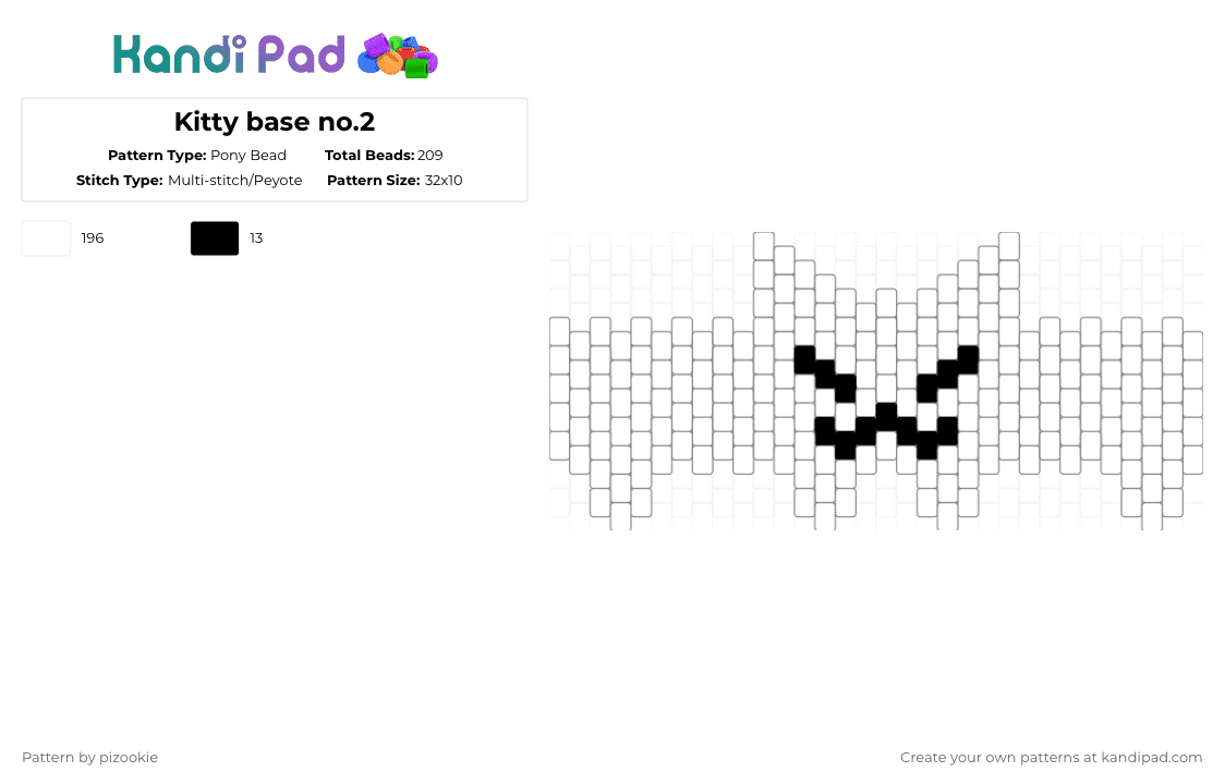 Kitty base no.2 - Pony Bead Pattern by pizookie on Kandi Pad - white,kitty,cat,base,multistitch,cuff,free to use,remix