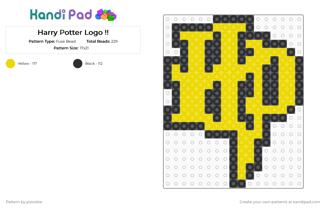 Harry Potter Logo !! - Fuse Bead Pattern by pizookie on Kandi Pad - black,yellow,cotdmysterynovels,harry potter,logo,books,novels,mystery