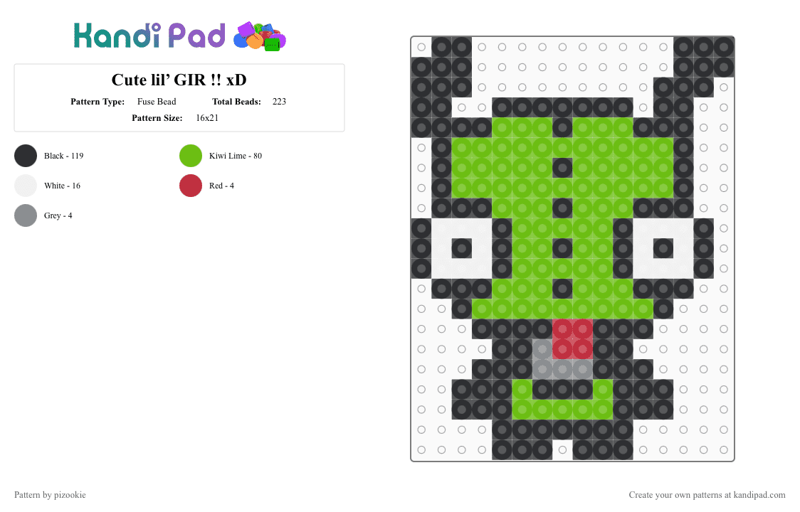 Cute lil’ GIR !! xD - Fuse Bead Pattern by pizookie on Kandi Pad - black,green,gir,invader zim,cute,scene,emo,scenecore,scene kid