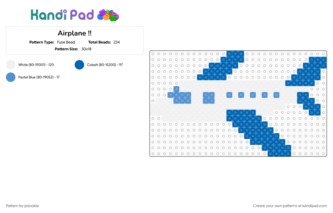 Airplane !! - Fuse Bead Pattern by pizookie on Kandi Pad - air, airplane, blue, cotdairshow, flying, jet, jet plane, sky, vehicle