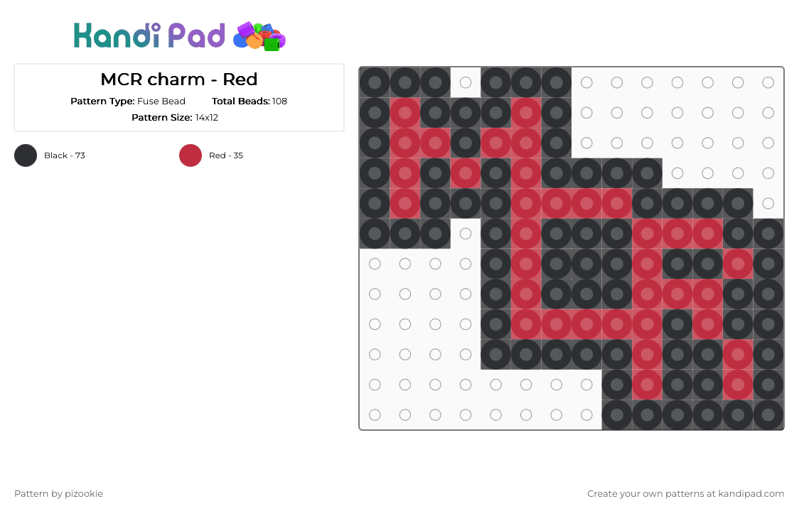 MCR charm - Red - Fuse Bead Pattern by pizookie on Kandi Pad - red,black,mcr,my chemical romance,bands,music,emo,scenecore,scene,scene kid